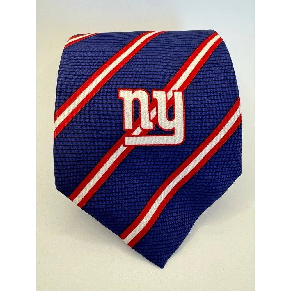 NFL New York Giants Mens Necktie Blue Red White Striped Logo Silk Blend Tie